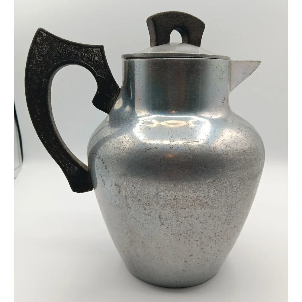 Vtg Aluminum Tea/Coffee Pot Diffuser Mid Century Kitchen Farmhouse Rustic Decor